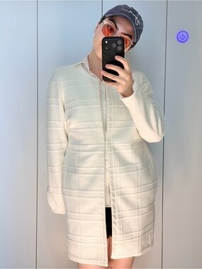 NWOT White Textured Plaid Long Jacket